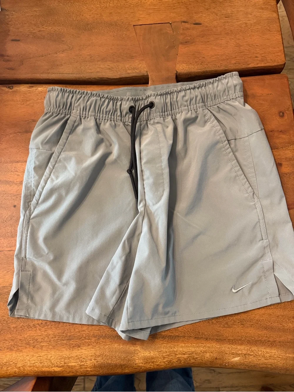 Nike Men’s Light Gray Athletic Shorts with Black Drawcord